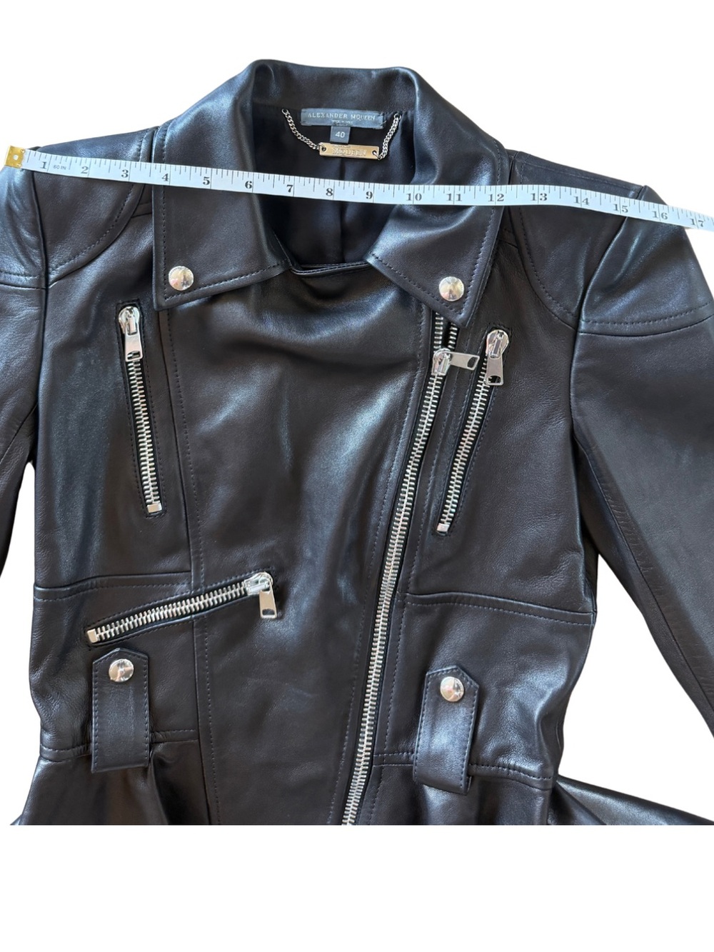 Alexander McQueen Black Peplum Leather Biker Jacket 40IT/S - Picture 6 of 10